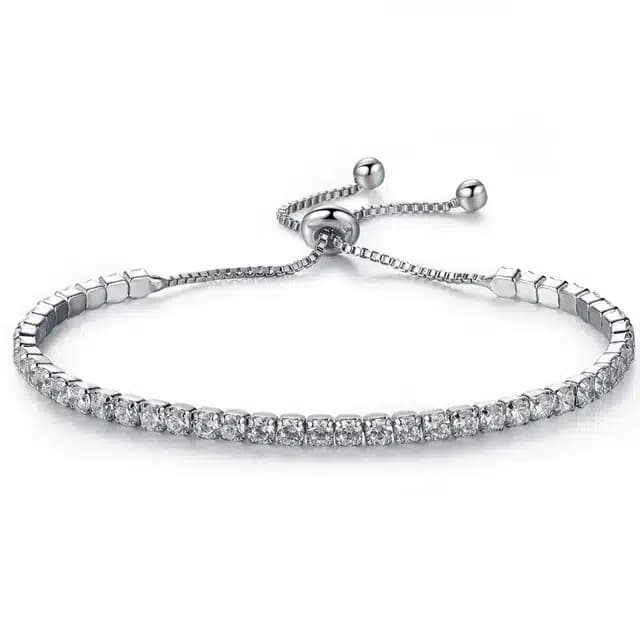 Bratara charm alba ajustabila cu cristale