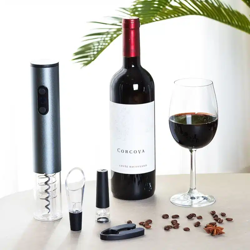 Tirbuson electric cu accesorii vin, set cadou 4 piese