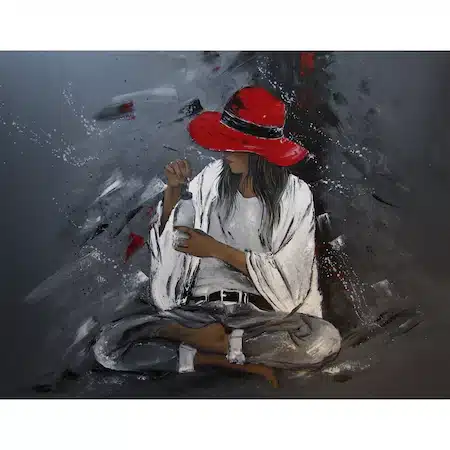 Tablou canvas „Fata cu palarie rosie”, 60 x 45 cm, rama lemn