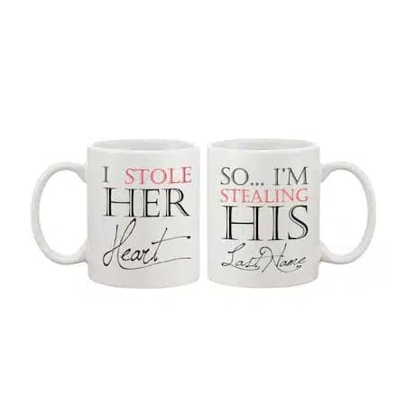 Set 2 cani albe personalizate, model cadou cuplu, 330 ml