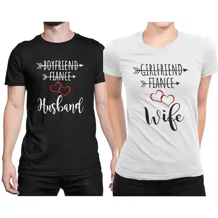 Set de tricouri personalizate pentru cuplu, „Husband/Wife”