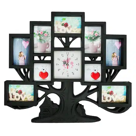 Rama foto „Copac, arborele vietii”, cu ceas, colaj 9 poze, 66 x 57 cm