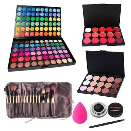 Set trusa machiaj complet cu farduri 120 culori, paleta rujuri, corectoare, buretel