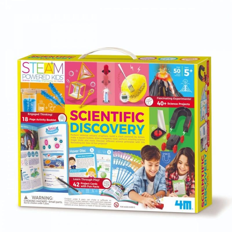 Kit stiintific cu 42 experimente STEAM Kids, 4M, descoperiri stiintiice, volumul 1