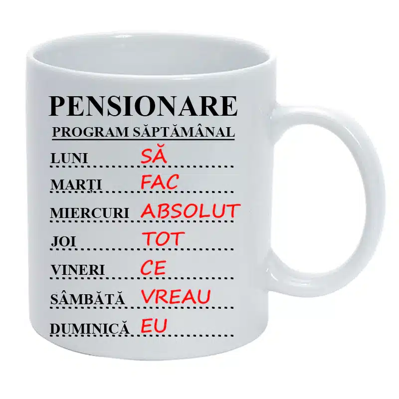 Cana alba personalizata pentru pensionare, 325 ml