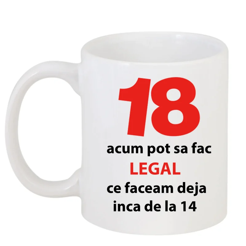 Cana personalizata ceramica alba cu mesaj "majorat" 300 ml