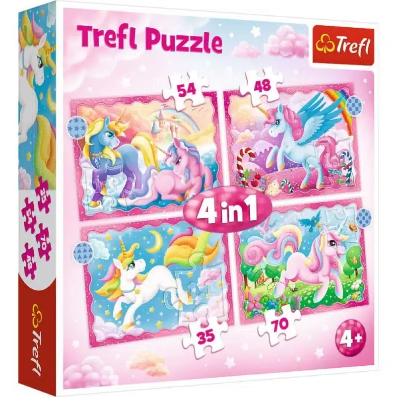 Puzzle Trefl 4 in 1, model unicorni