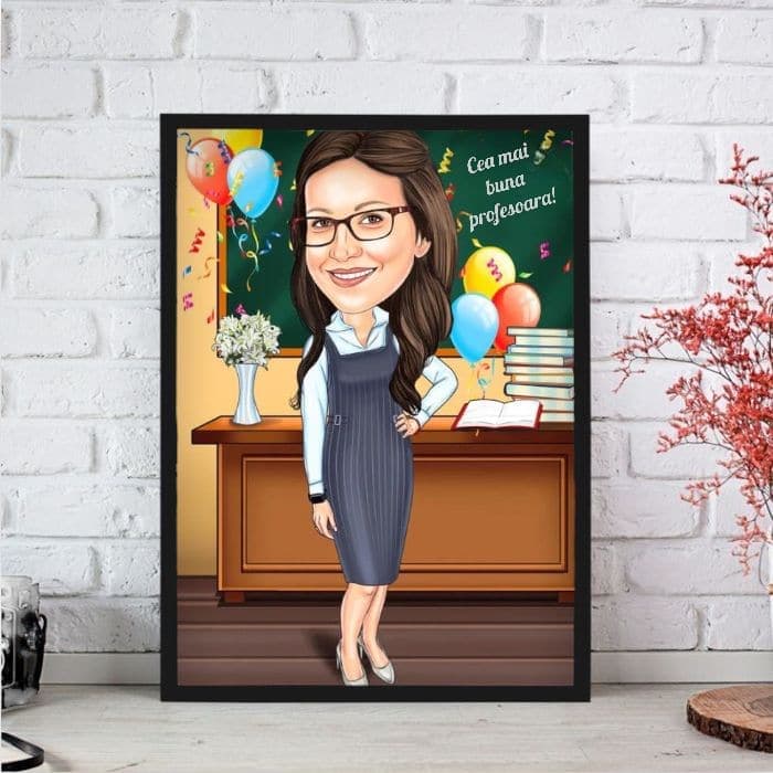 Caricatura personalizata amuzanta pentru profesoara