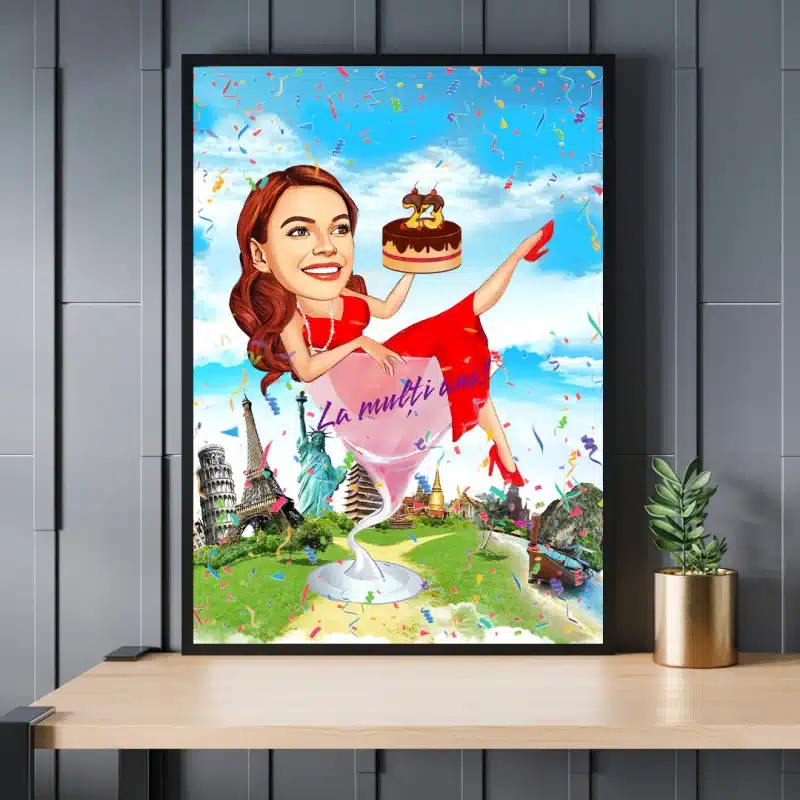 Caricatură personalizata amuzantă „Travel Girl”