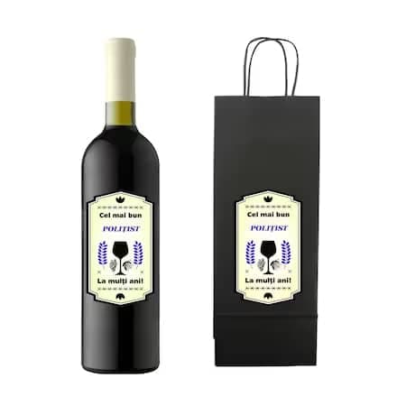 Sticla vin politist + punga personalizata