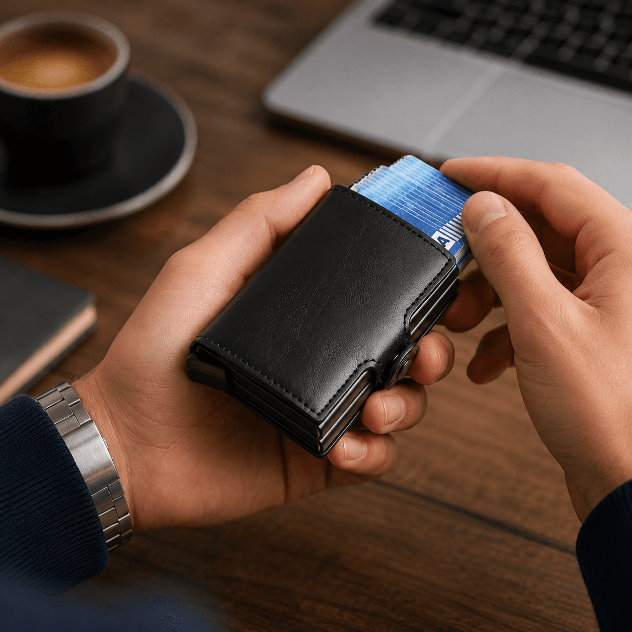 Portofel compact RFID pentru 14 carduri