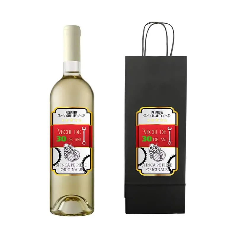 Sticlă de vin cu pungă personalizată pentru aniversarea de 30 de ani