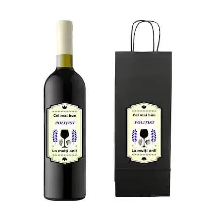 Sticlă de vin pentru polițist, cu pungă personalizată