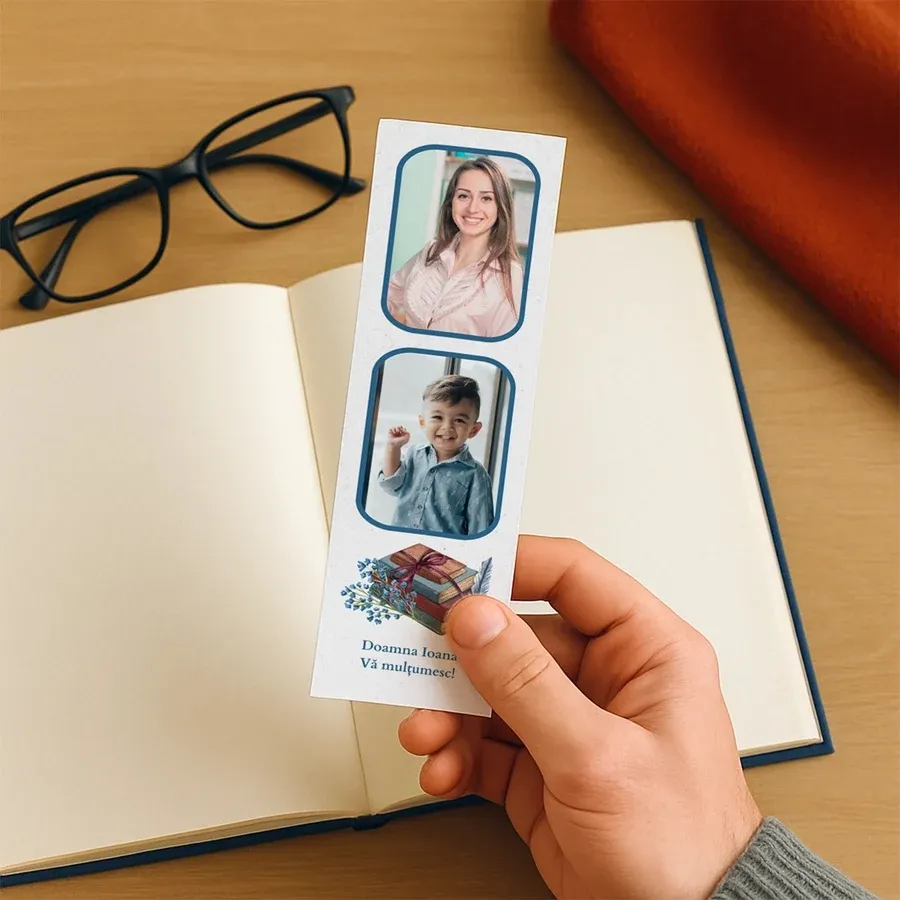 Semn de carte personalizat cu 2 fotografii și text