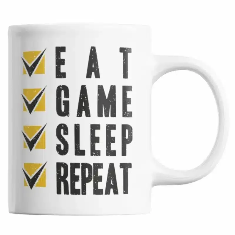Cană pentru gameri „Eat, Game, Sleep, Repeat”