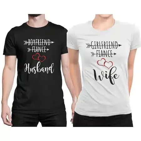 Set de tricouri personalizate pentru cuplu, „Husband/Wife”