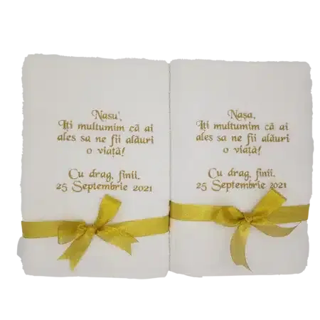 Set de 2 prosoape personalizate cu text pentru nași, 70 x 130 cm