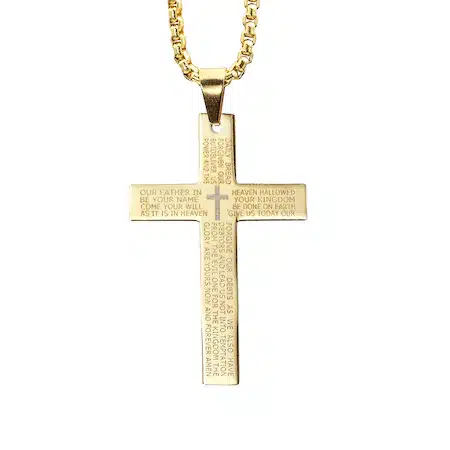 Lant cu cruce, inscriptie “Tatal Nostru”, auriu, barbati