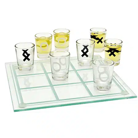 Set 9 pahare shot din cristal joc X si 0, joc de baut pentru adulti