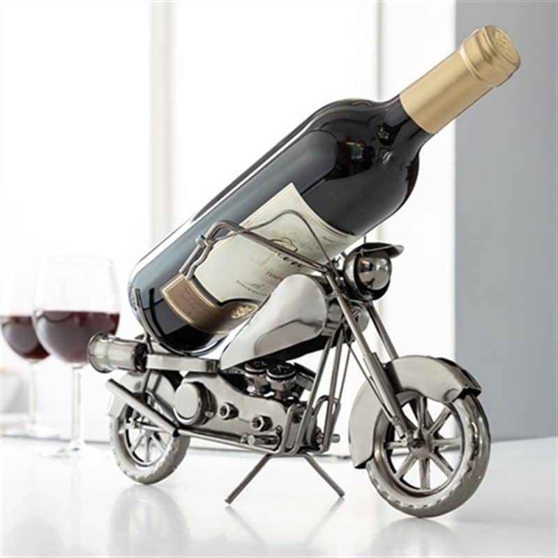 Suport metalic pentru sticla de vin, model motocicleta