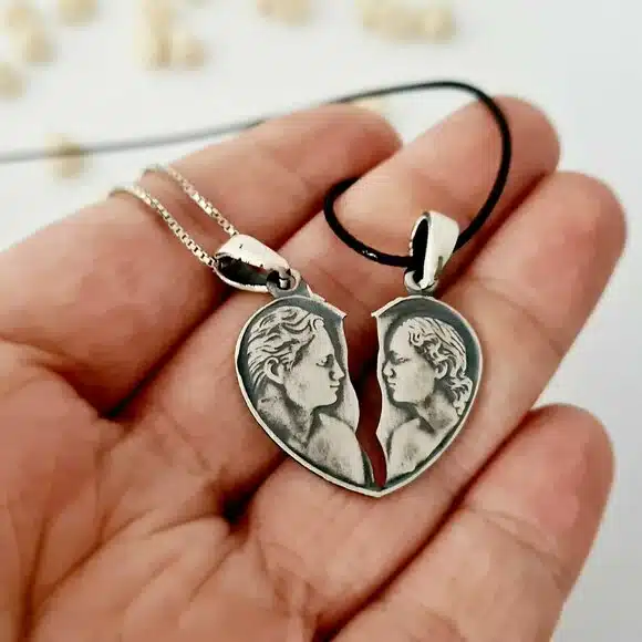 Set lantisoare cuplu din argint - Inima vintage