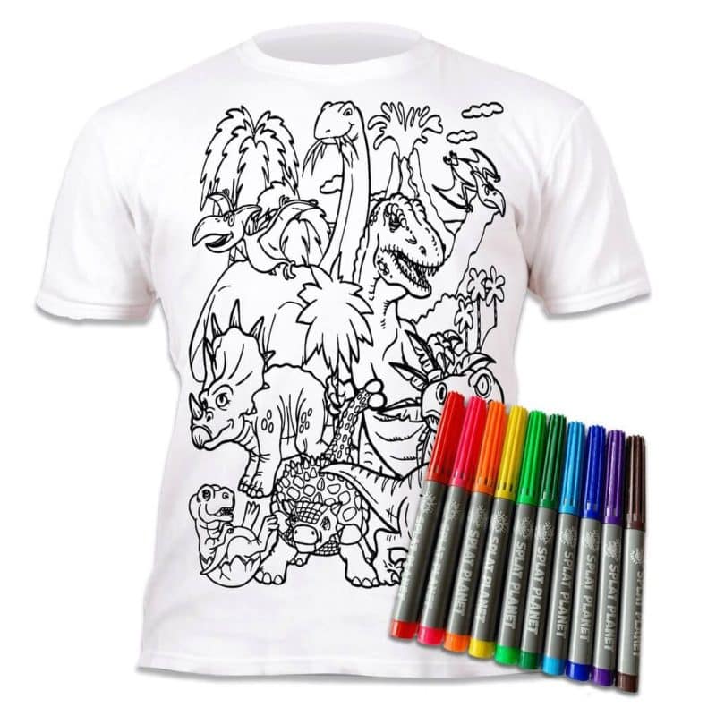 Tricou de colorat cu markere incluse, model dinozauri
